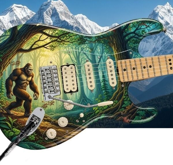 Bigfoot guitar sharing the Himalayas and wilderness.