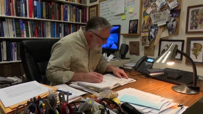 Dr. Jeff Meldrum in his office at Idaho State University.